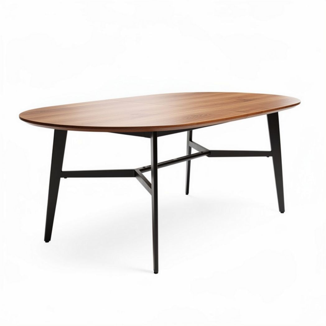 Tavolo ovale in legno con struttura in metallo nero 180 x 90 x 75cm