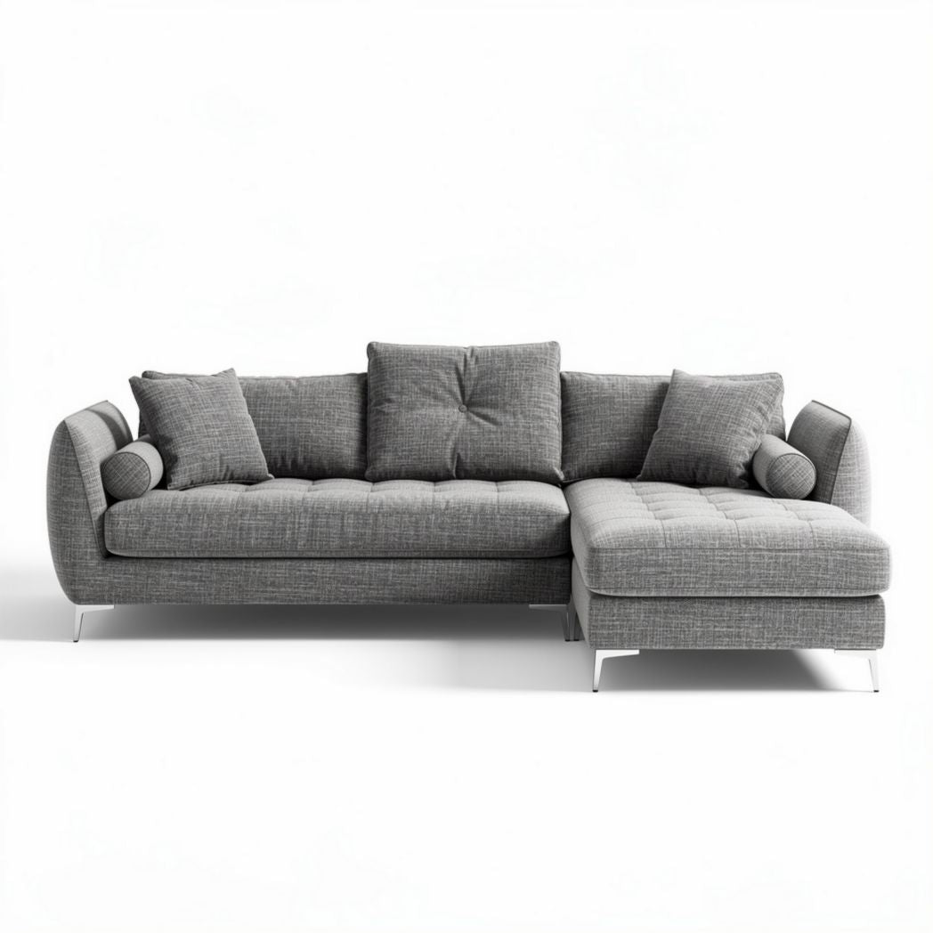 Divano angolare grigio in tessuto con chaise longue 200 x 100 x 85cm