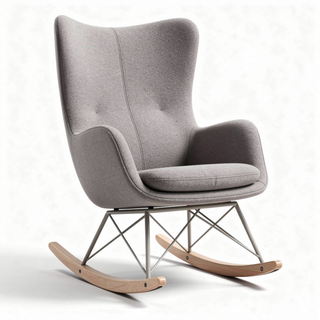 Poltrona imbottita in tessuto grigio con struttura in metallo e legno 80 x 80 x 100cm