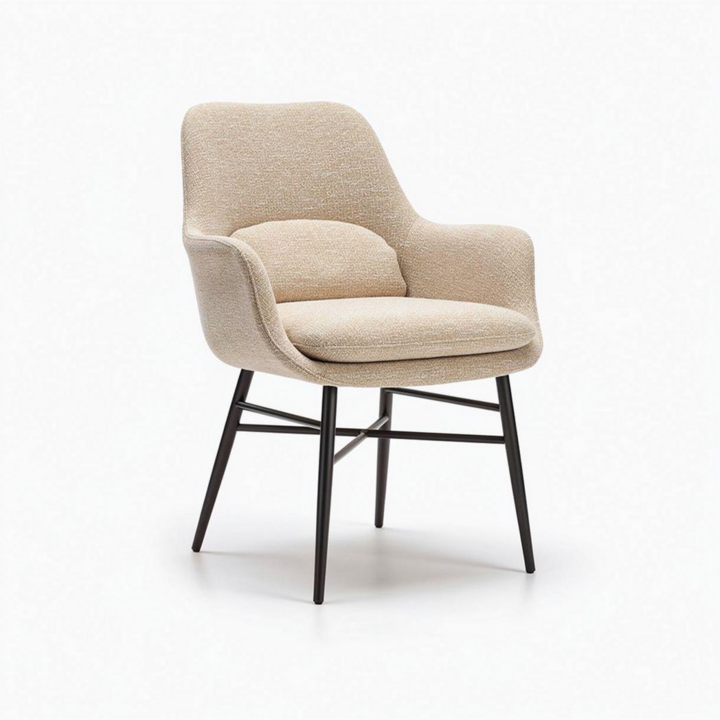 Poltrona moderna in tessuto beige con struttura in metallo nero 60 x 60 x 80cm