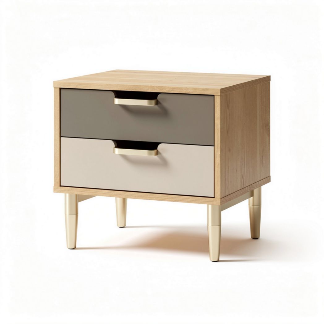 Mobiletto da notte in legno con due cassetti beige e grigio 50 x 45 x 40cm
