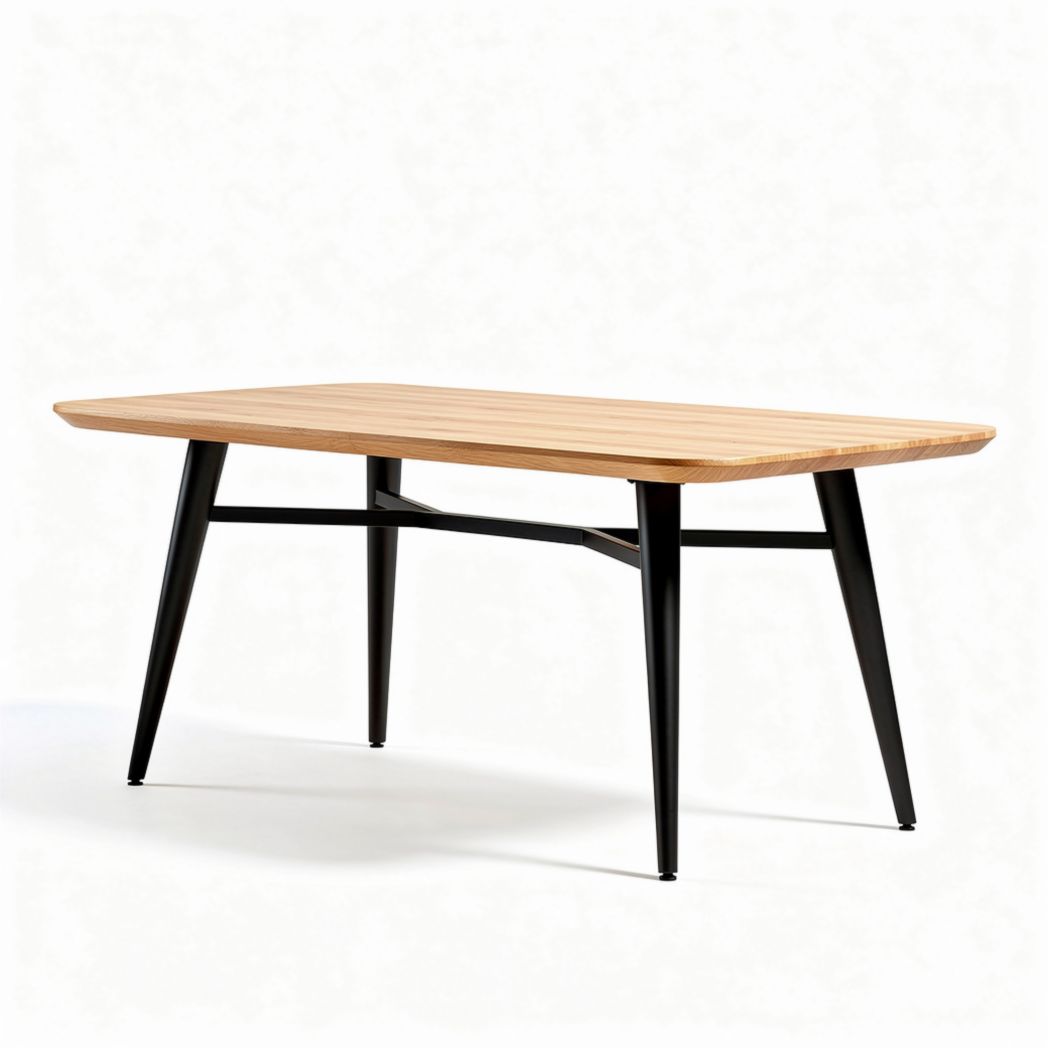 Tavolo rettangolare in legno di bambù con gambe in metallo nero 160 x 80 x 75cm
