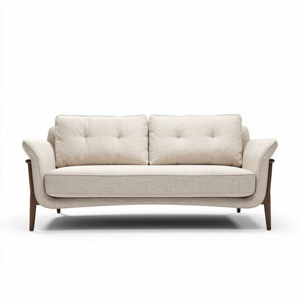 Divano in tessuto beige con struttura in legno dimensioni 180 x 80 x 75cm