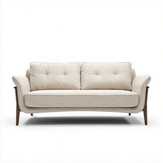 Divano in tessuto beige con struttura in legno dimensioni 180 x 80 x 75cm