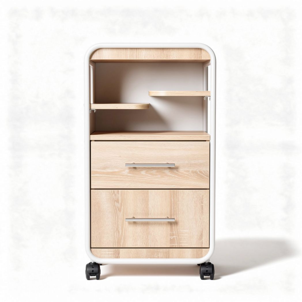 Carrello portaoggetti in legno di acacia con ruote e due cassetti 45 x 40 x 90cm