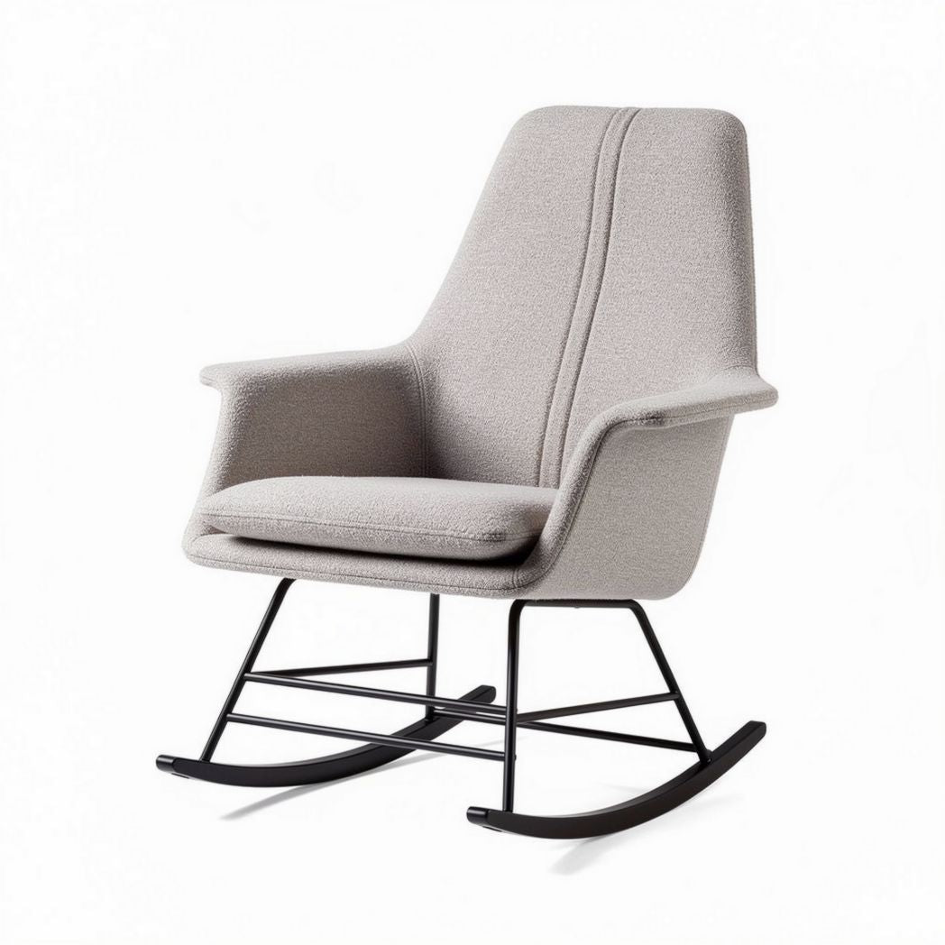 Poltrona a dondolo in tessuto grigio con struttura in metallo 80 x 75 x 100cm
