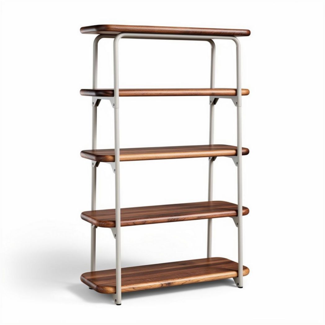 Scaffale a quattro ripiani in legno di noce e metallo dimensioni 80 x 30 x 150cm