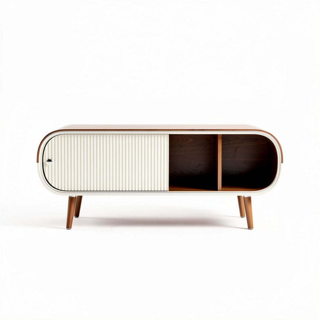 Mobiletto in legno e metallo bianco 120 x 40 x 50cm con ripiani aperti