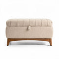 Panca contenitore imbottita in tessuto beige con gambe in legno 90 x 40 x 40cm