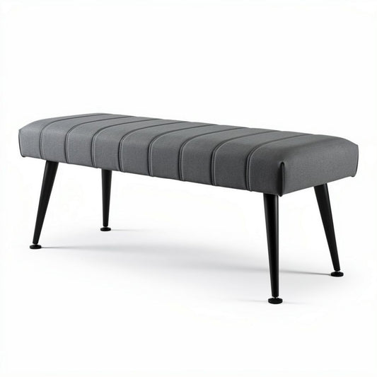 Panchina in tessuto grigio con gambe nere 120 x 40 x 45cm