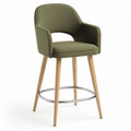 sedia da bar in tessuto verde con gambe in legno e supporto in metallo 50 x 50 x 100cm